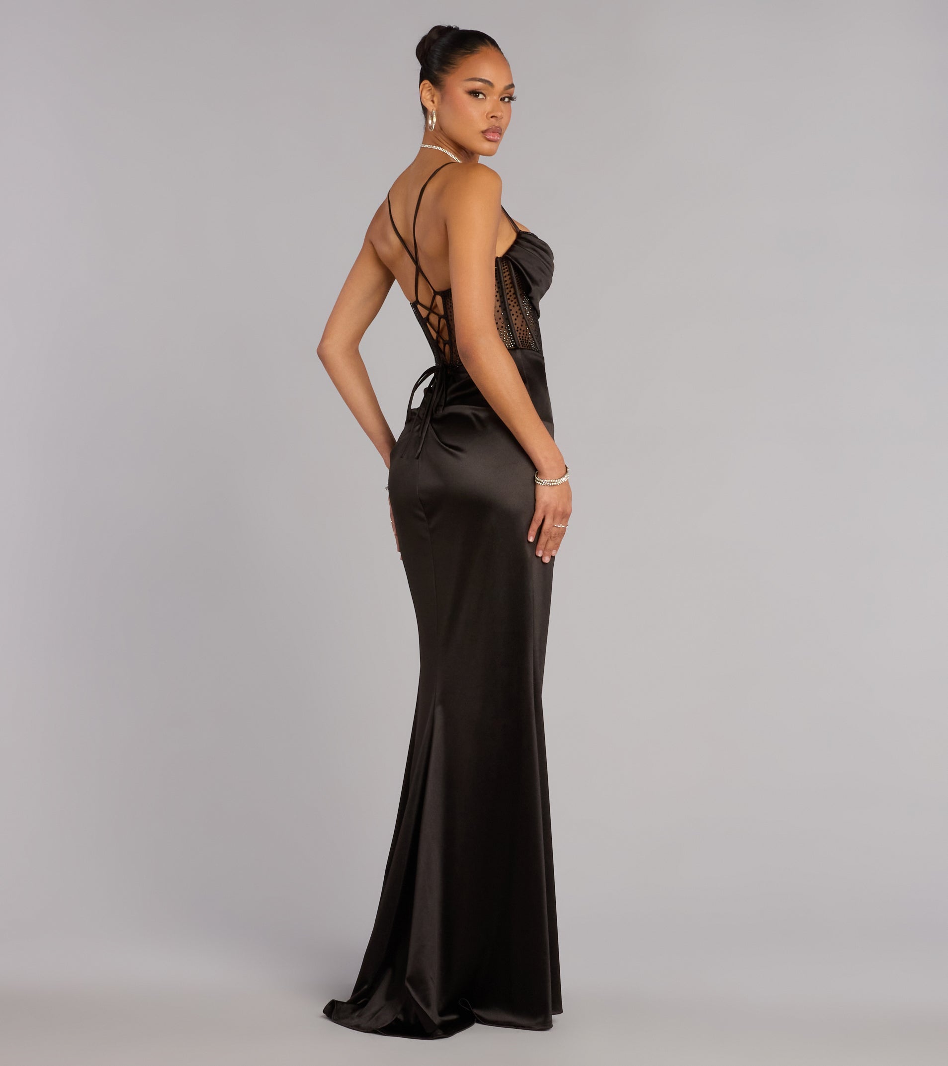 Gabbie Lace-Up Rhinestone Corset Formal Dress