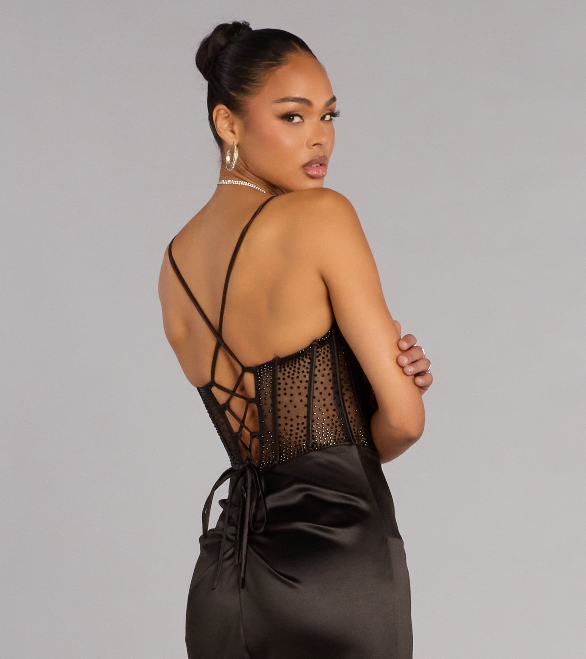 Gabbie Lace-Up Rhinestone Corset Formal Dress