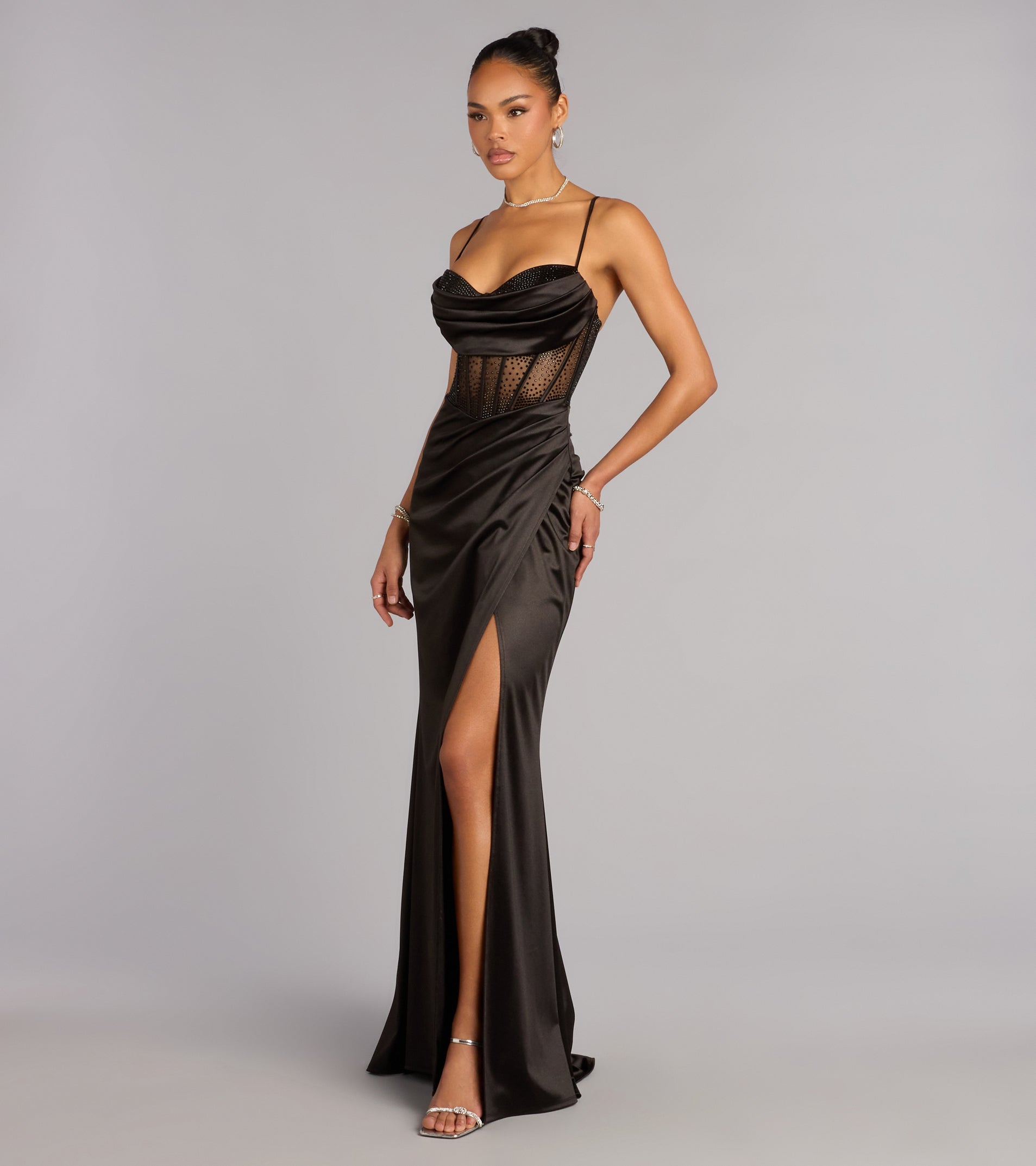 Gabbie Lace-Up Rhinestone Corset Formal Dress