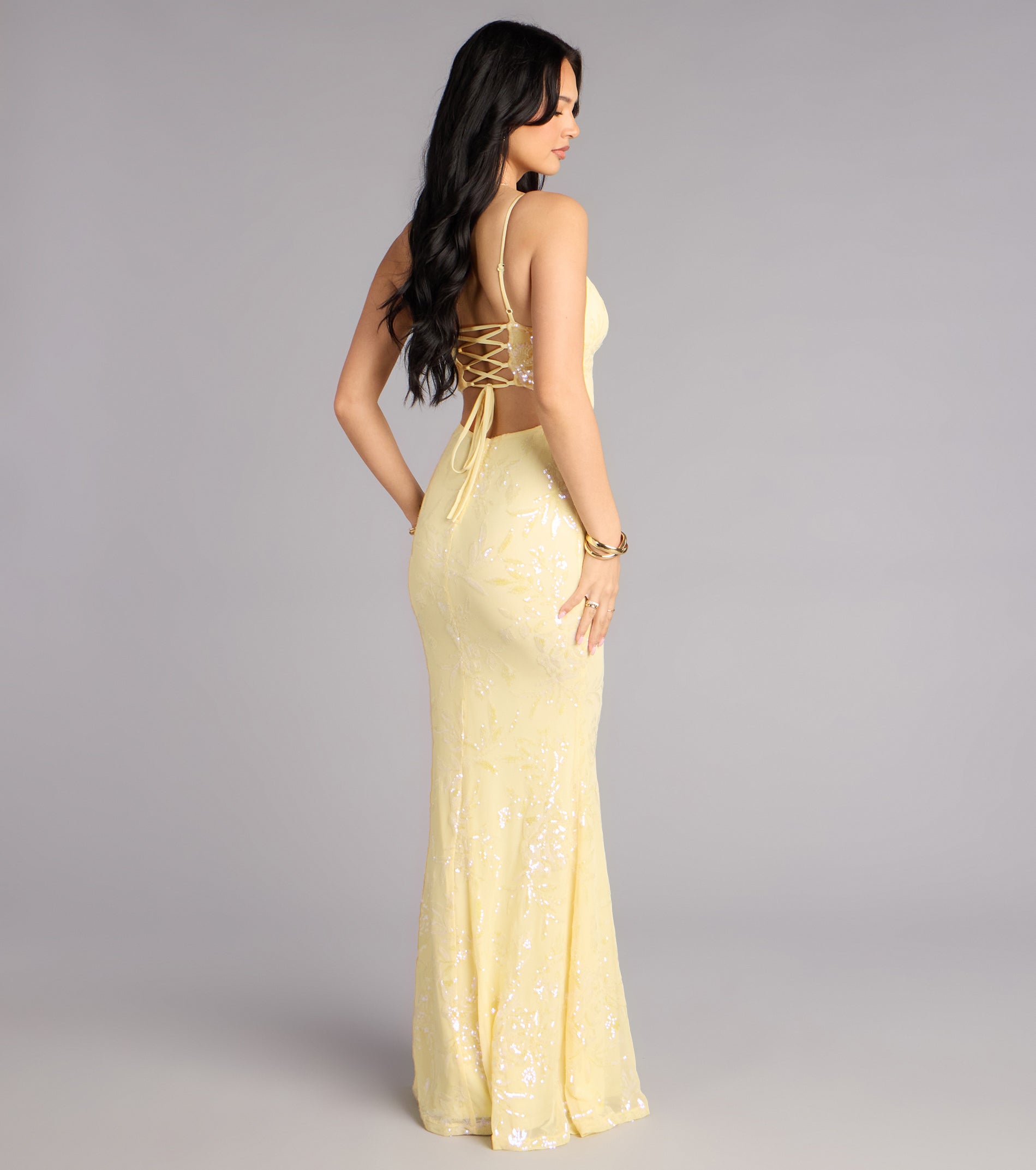 Aila Floral Sequin Mesh Mermaid Dress