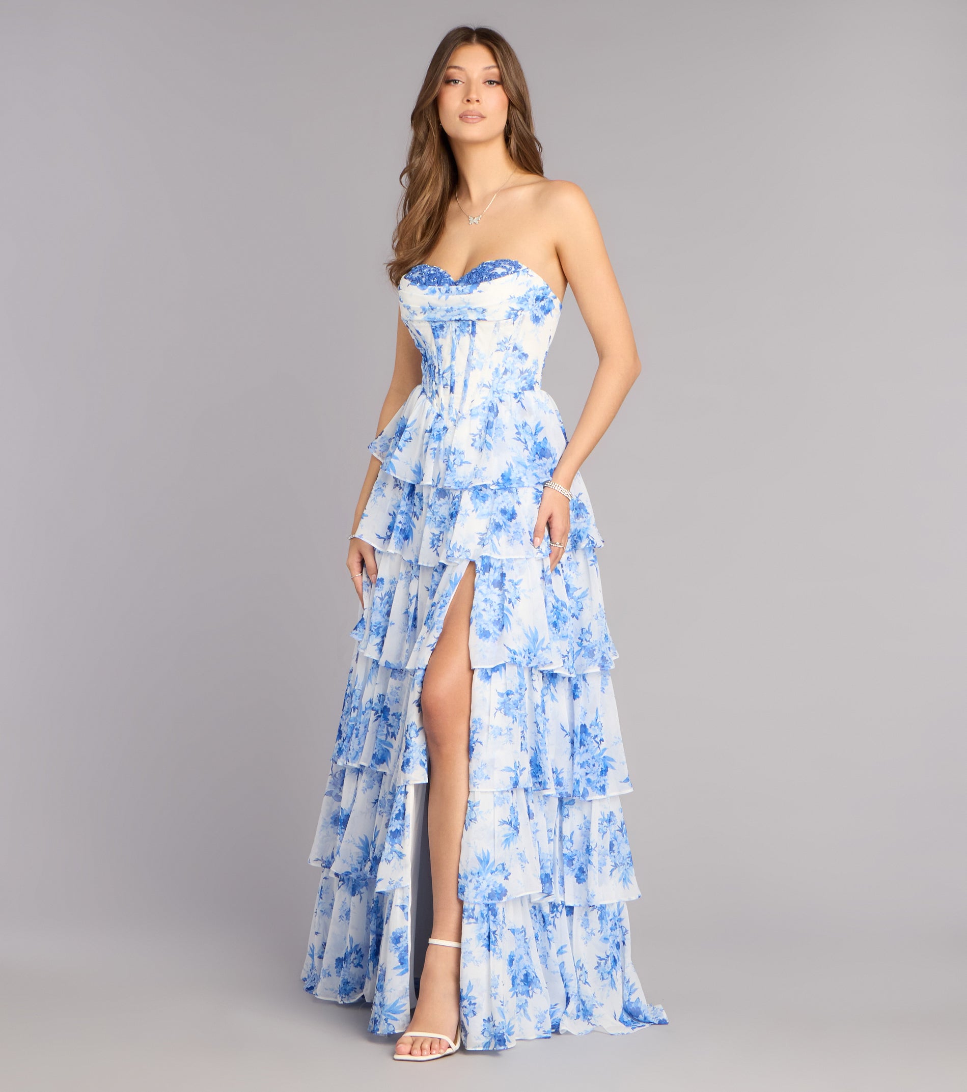 Amalia Floral Chiffon Formal Dress
