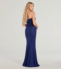 Lilly Sleeveless High-Slit Glitter Column Dress