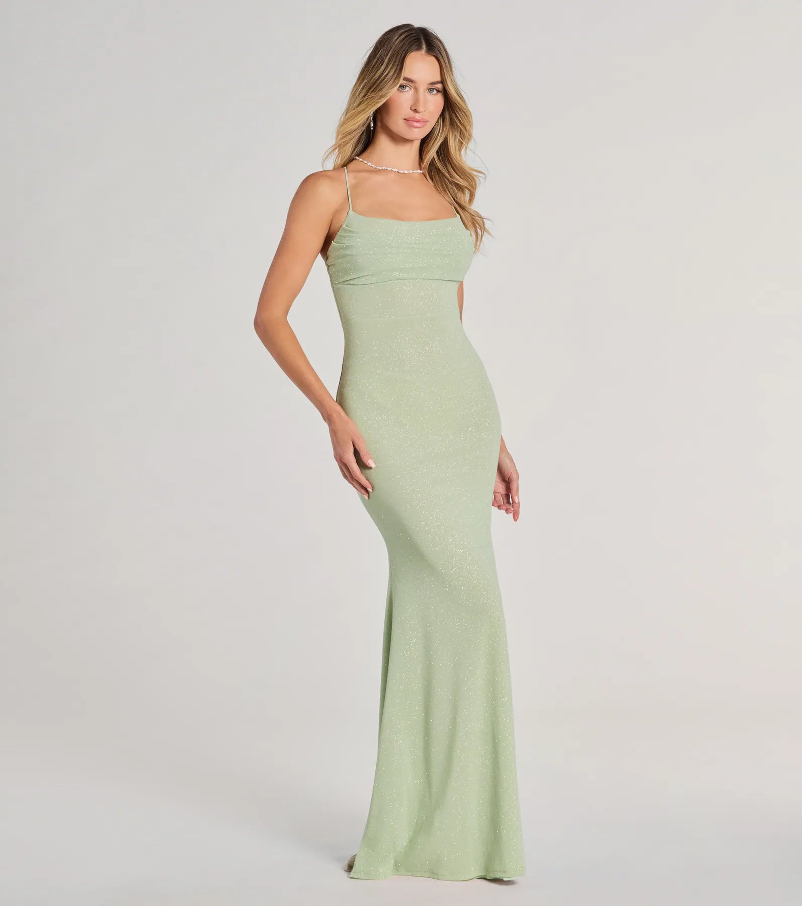Molly Lace-Up Mermaid Glitter Formal Dress
