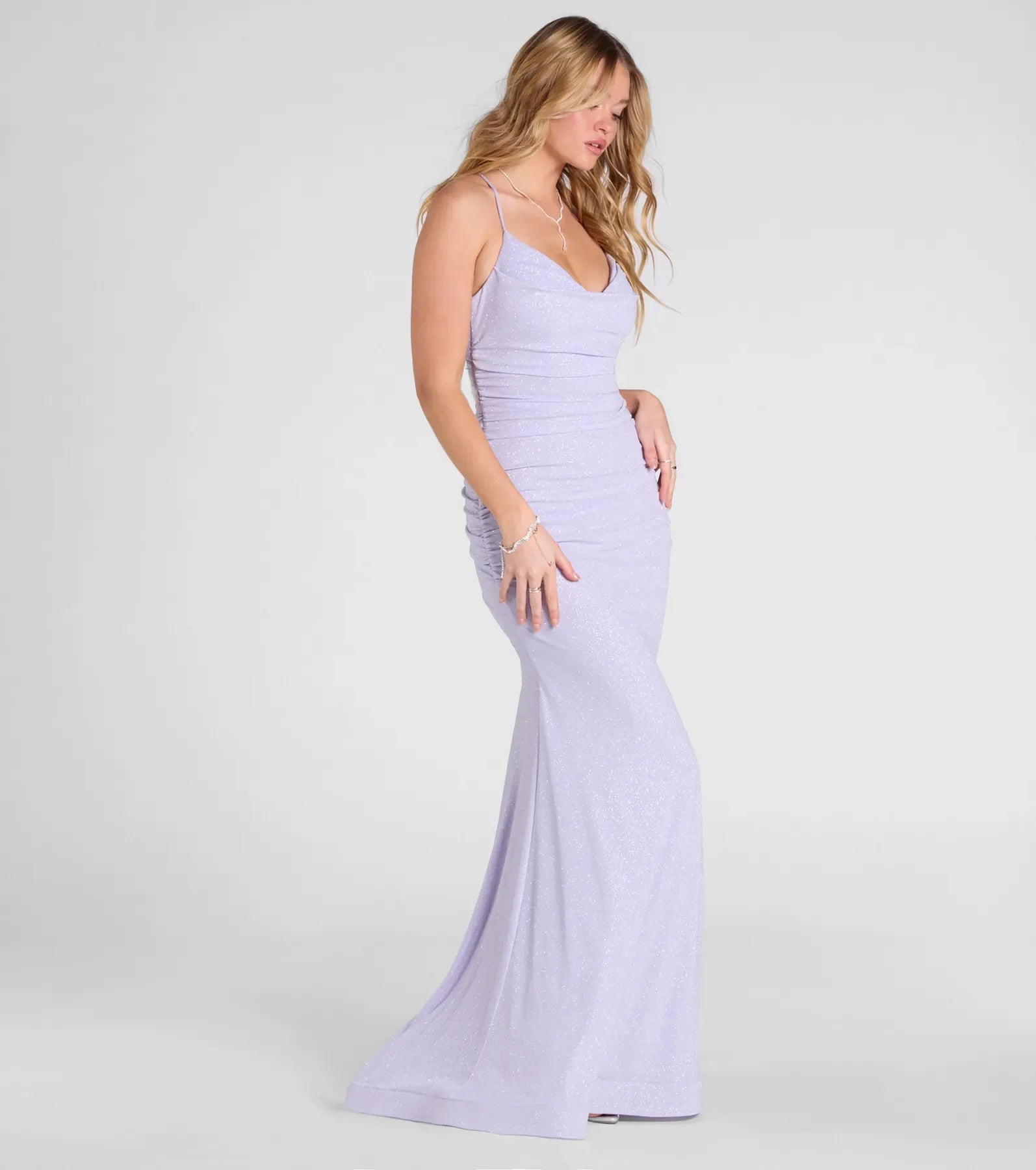 Leslie Lace-Up Mermaid Glitter Formal Dress