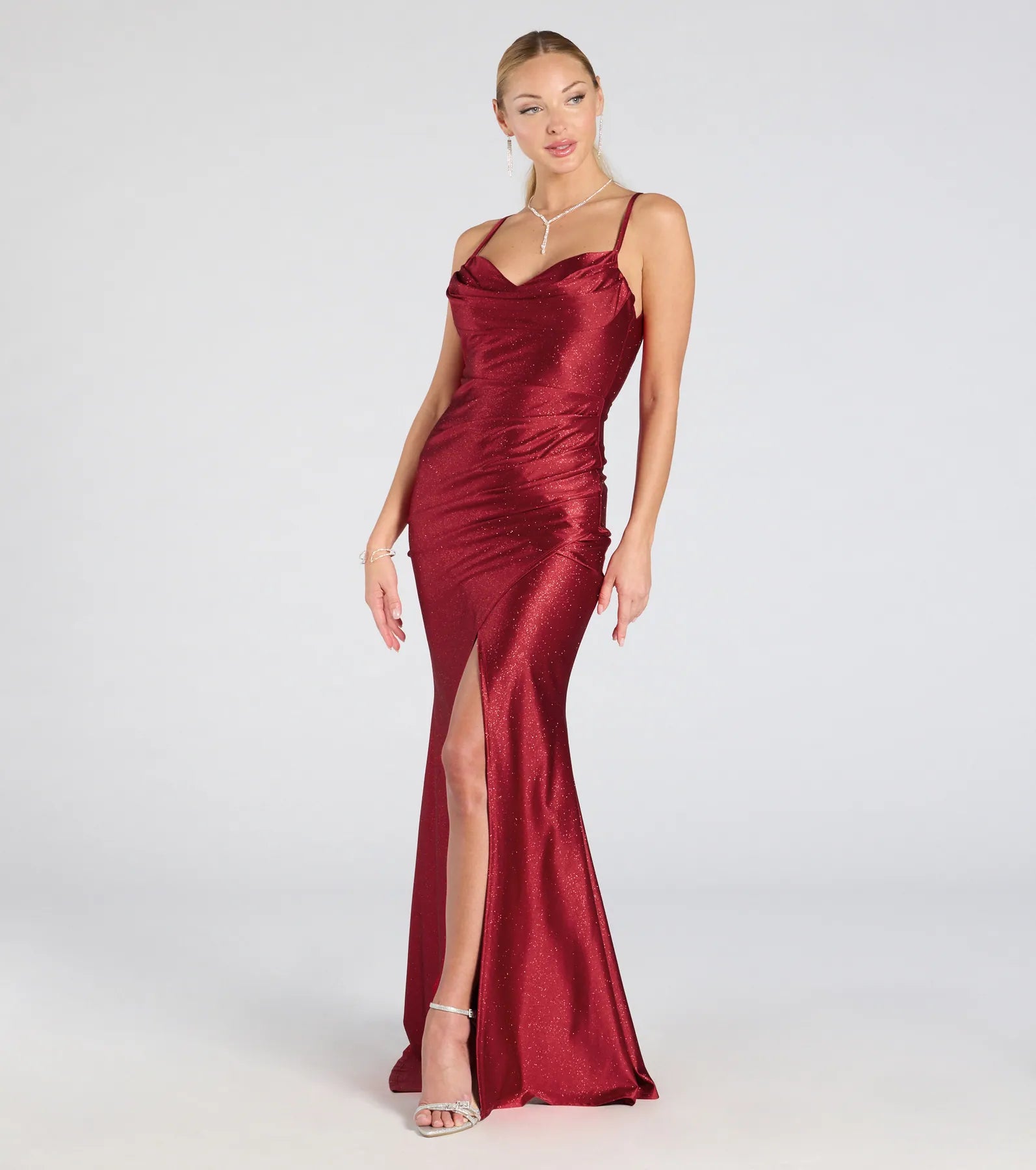 Joyce Open Back Wrap Bodycon Glitter Formal Dress