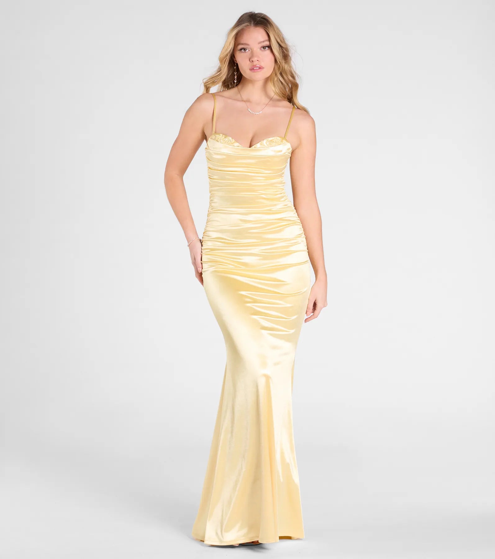 Shondra Sweetheart Applique Satin Mermaid Dress