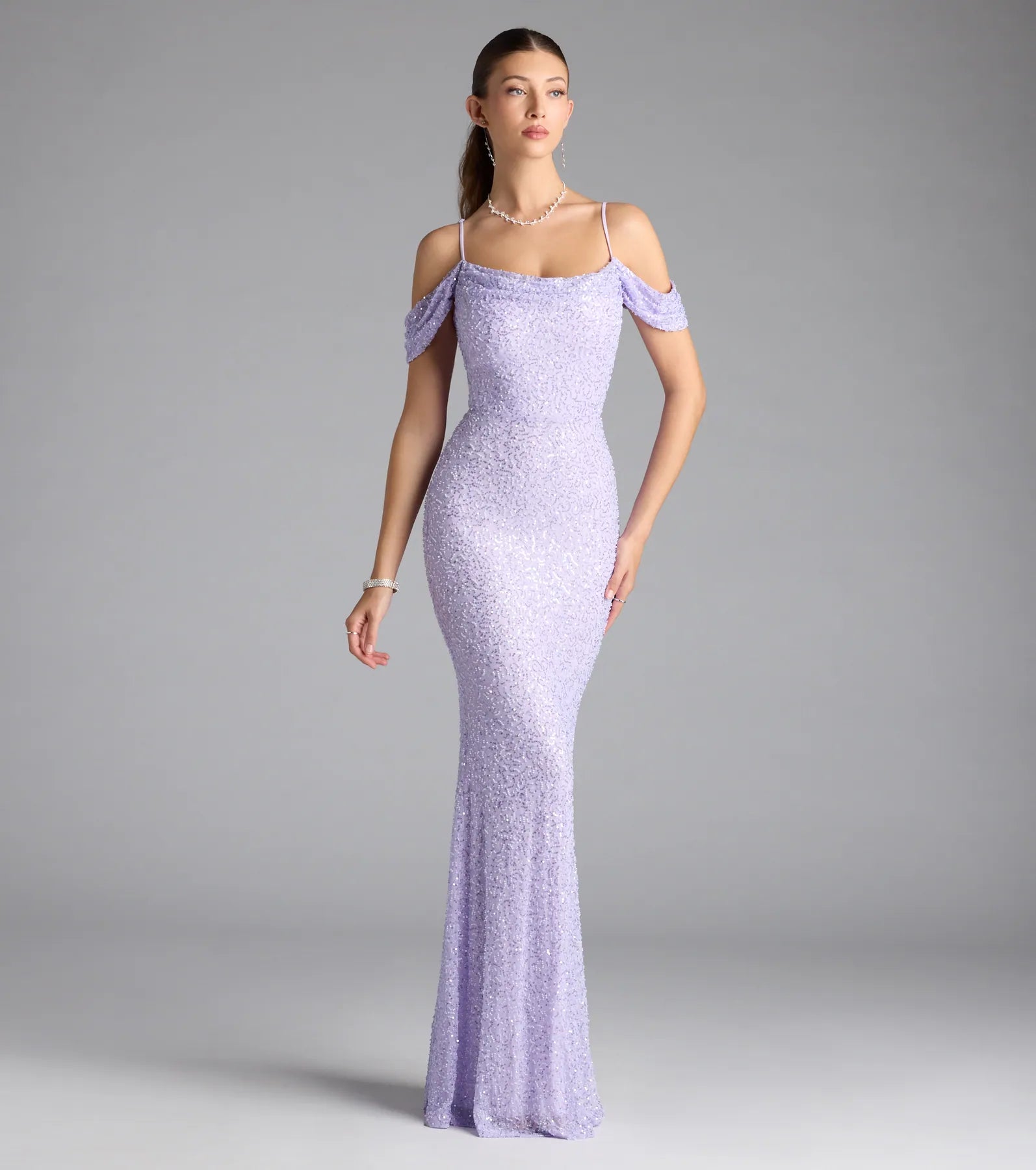 Faye Cold Shoulder Mermaid Beaded Formal Dress