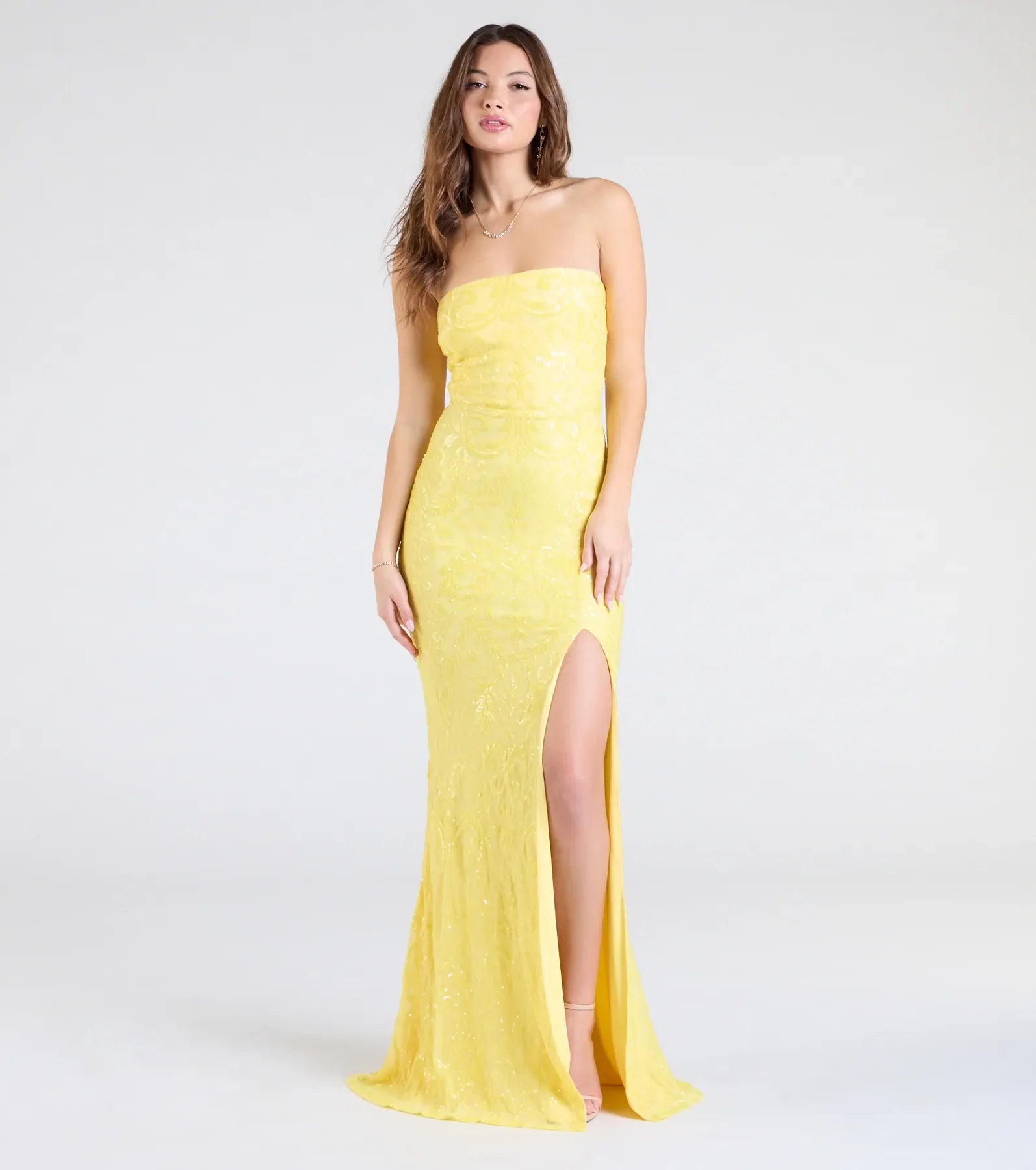 Barbara Strapless Slit Mermaid Sequin Formal Dress