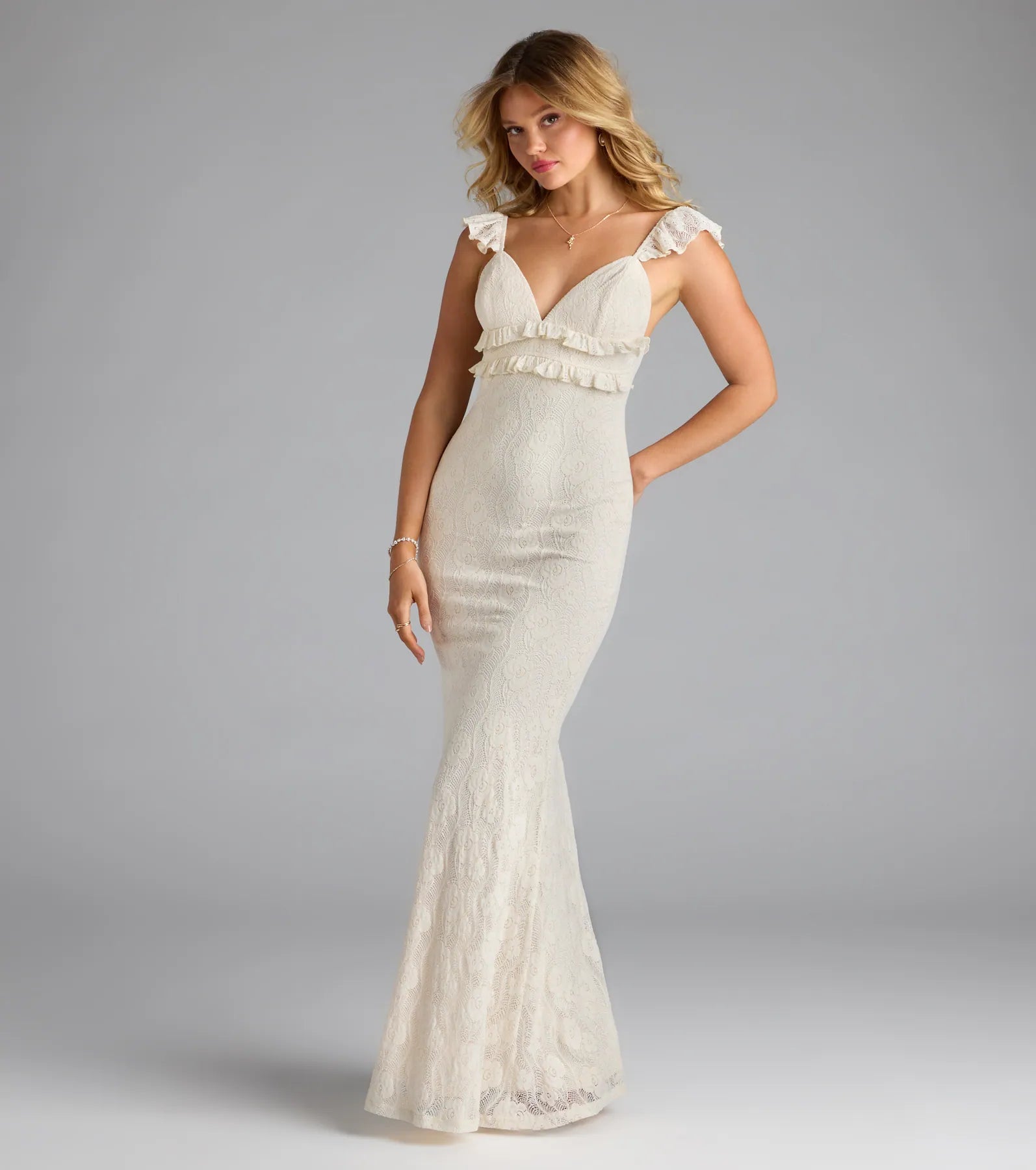 Romy Ruffle Tie-Back Mermaid Lace Formal Dress