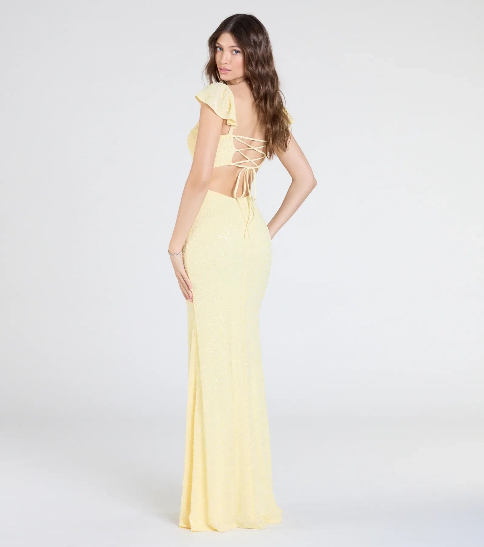 Tanya Lace-Up Slit Mermaid Beaded Formal Dress