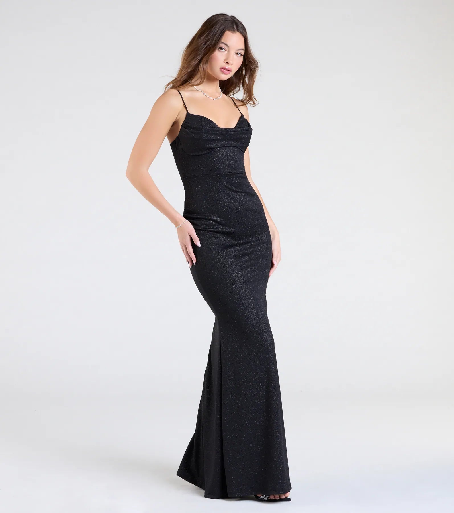 Acacia Glitter Knit Cowl Neck Mermaid Dress