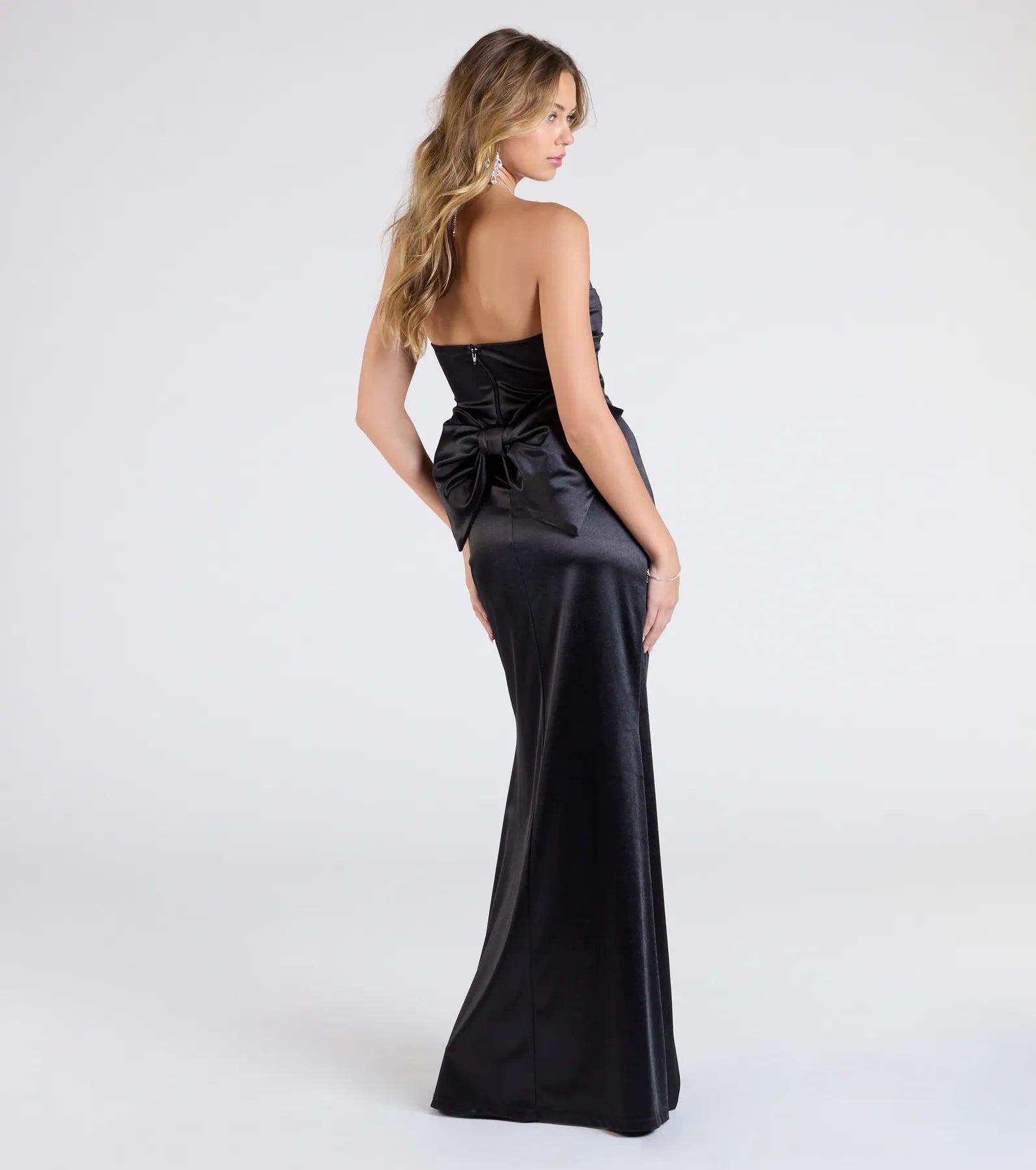 Mackenzie Strapless Corset Bow Satin Formal Dress