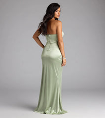 Loren Pearl Corset Slit Satin Formal Dress