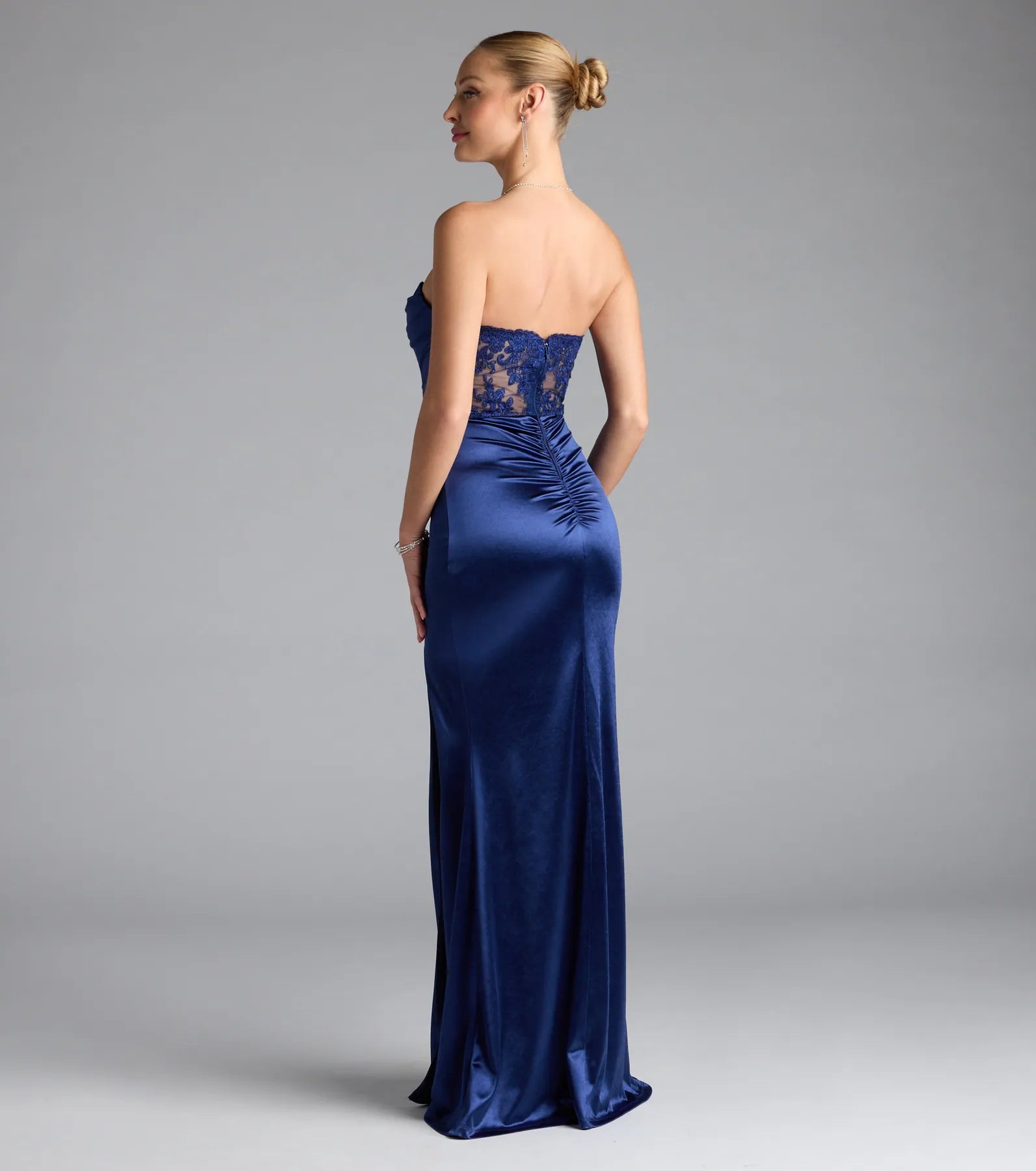 Paula Satin Strapless High Slit Mermaid Dress