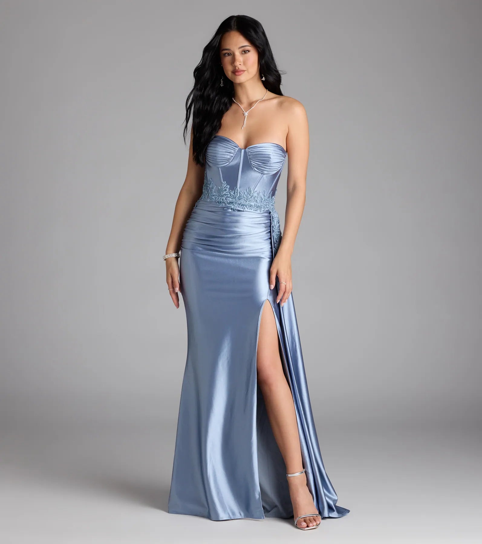 Christiane Corset Satin Formal Dress With Sash
