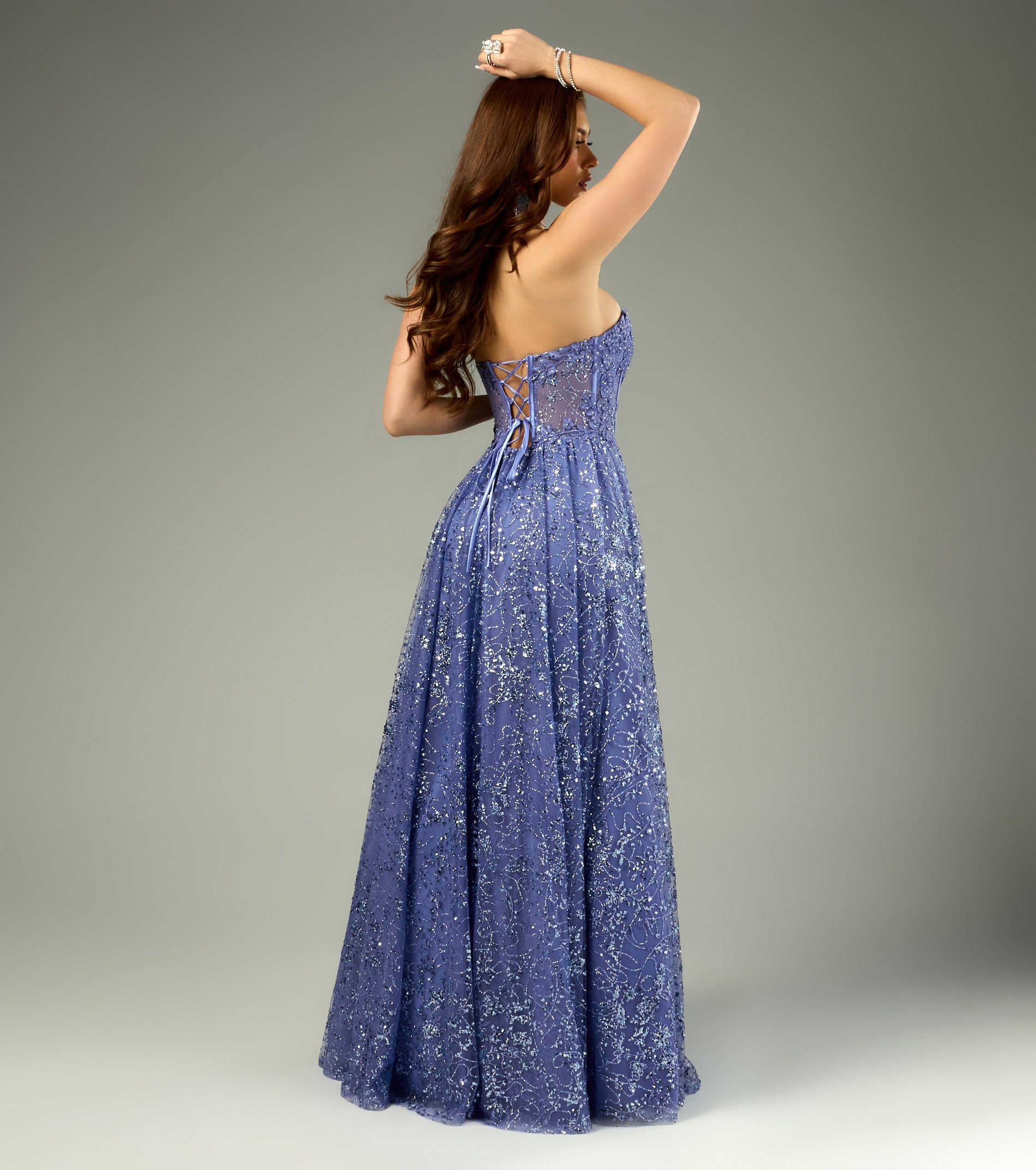 Aria Glitter Sequin Tulle Lace-Up Ball Gown