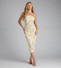 Playful Chic Floral Tube Midi Dress
