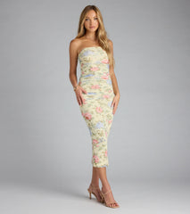 Playful Chic Floral Tube Midi Dress