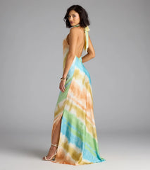 True Colors Open Back Abstract Satin Maxi Dress