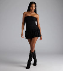 Sassy Silhouette Ruffled Lace Mini Dress