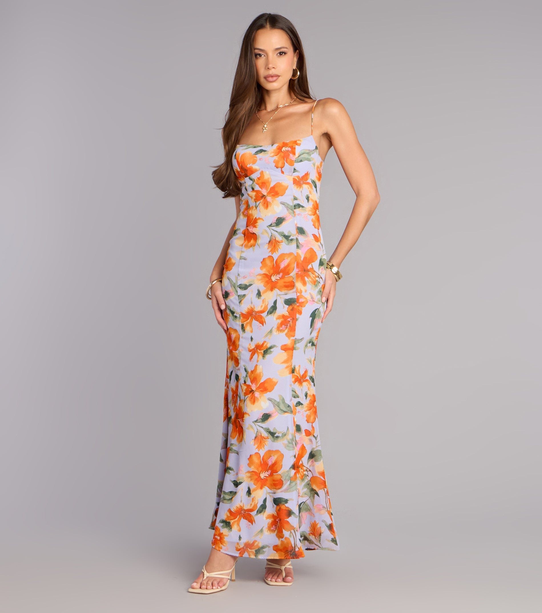 Vacay Beauty Strappy Back Floral Maxi Dress