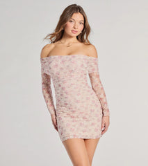In The Garden Off-The-Shoulder Floral Mesh Mini Dress