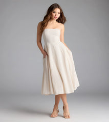 Love's A Picnic Strapless Gingham A-Line Midi Dress
