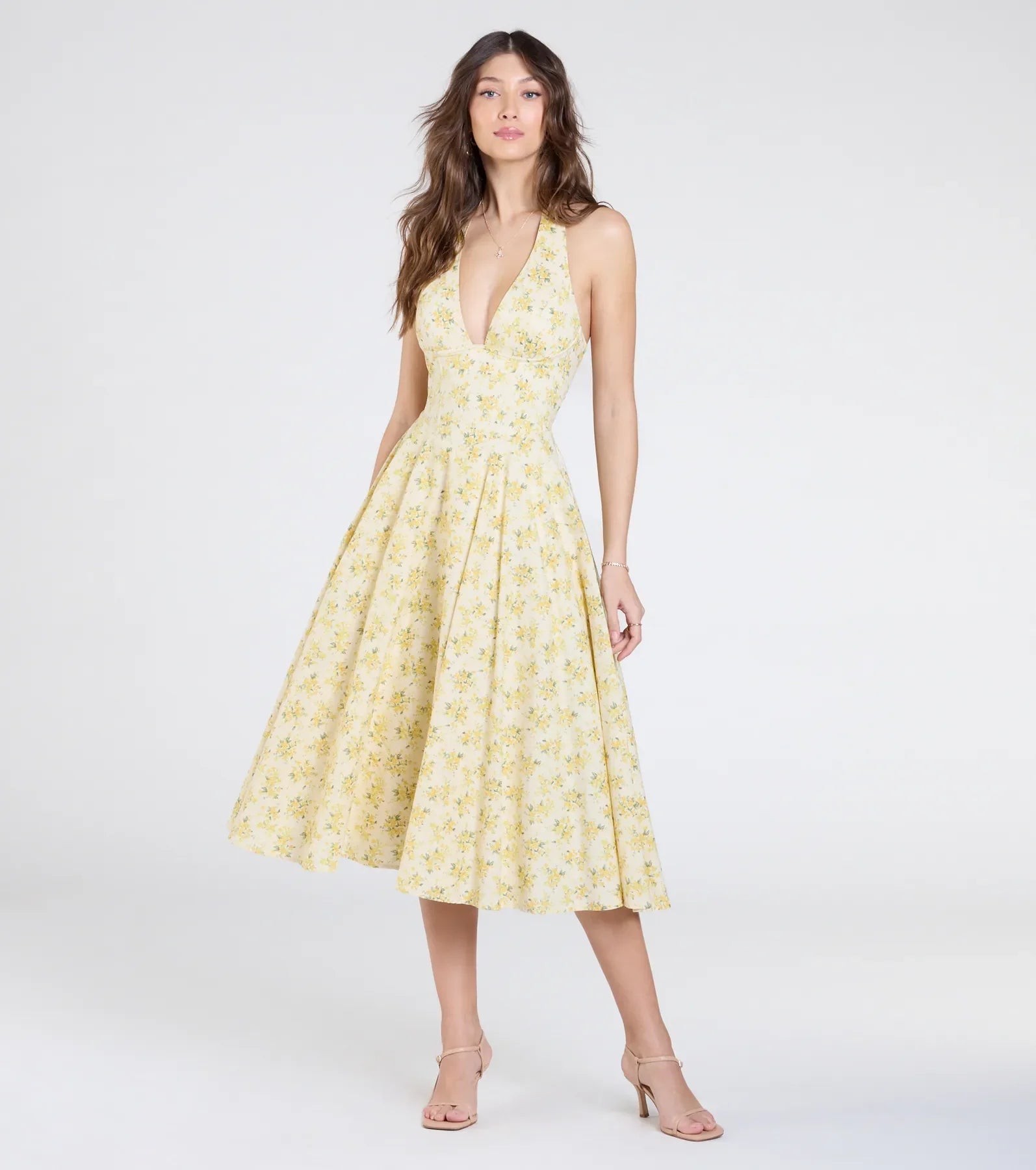 Set For Spring Halter Corset Floral Midi Dress