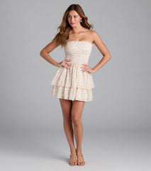 Floral Charm Ruffled Chiffon Tube Skater Dress