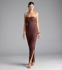 Beachy Breeze Strapless Slit Maxi Dress