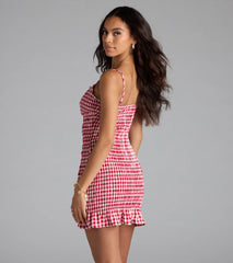 Girly Gingham Print Ruffled Mini Dress