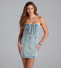 Summertime Heat Lace-Up Denim Mini Dress