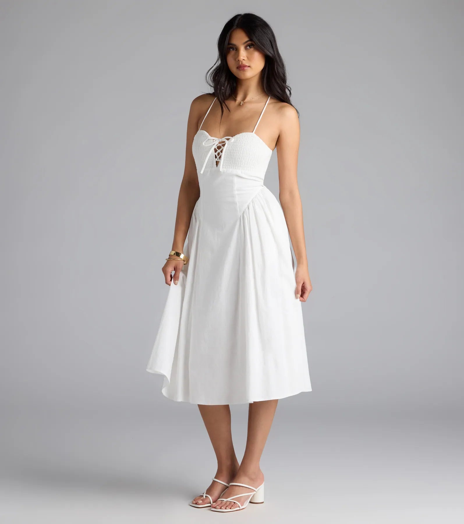 Easy And Breezy Lace-Up Midi Dress With Pockets