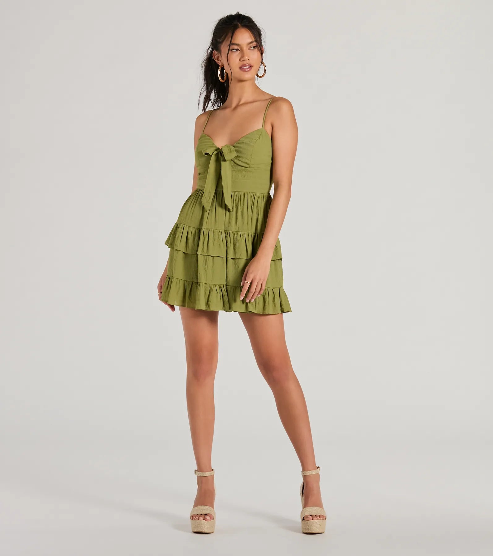 So Effortless Tie-Front Ruffled Skater Dress