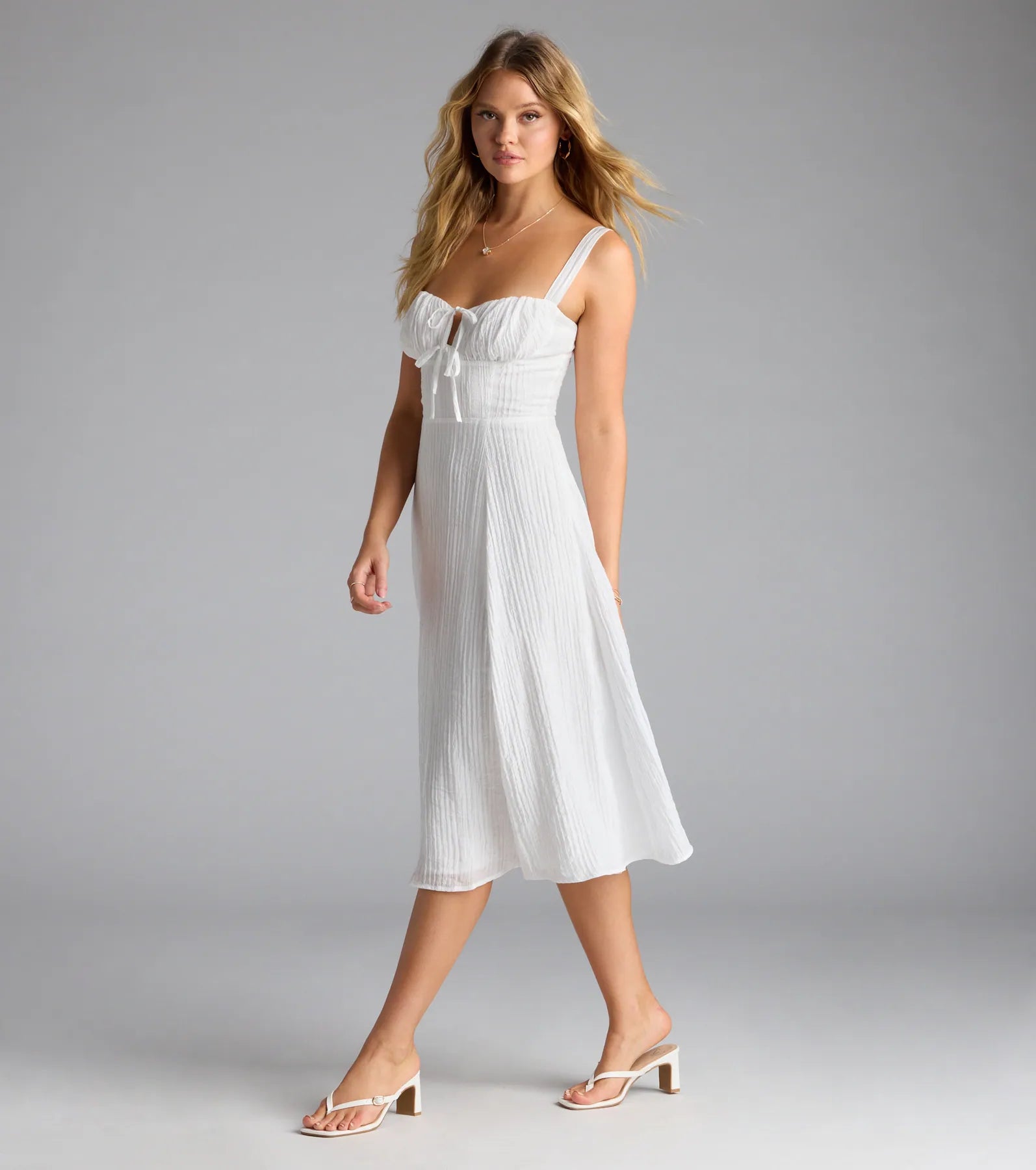 Spring Fling Corset Tie A-Line Midi Dress