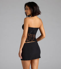 Sultry Sheer Strapless Floral Crop Top