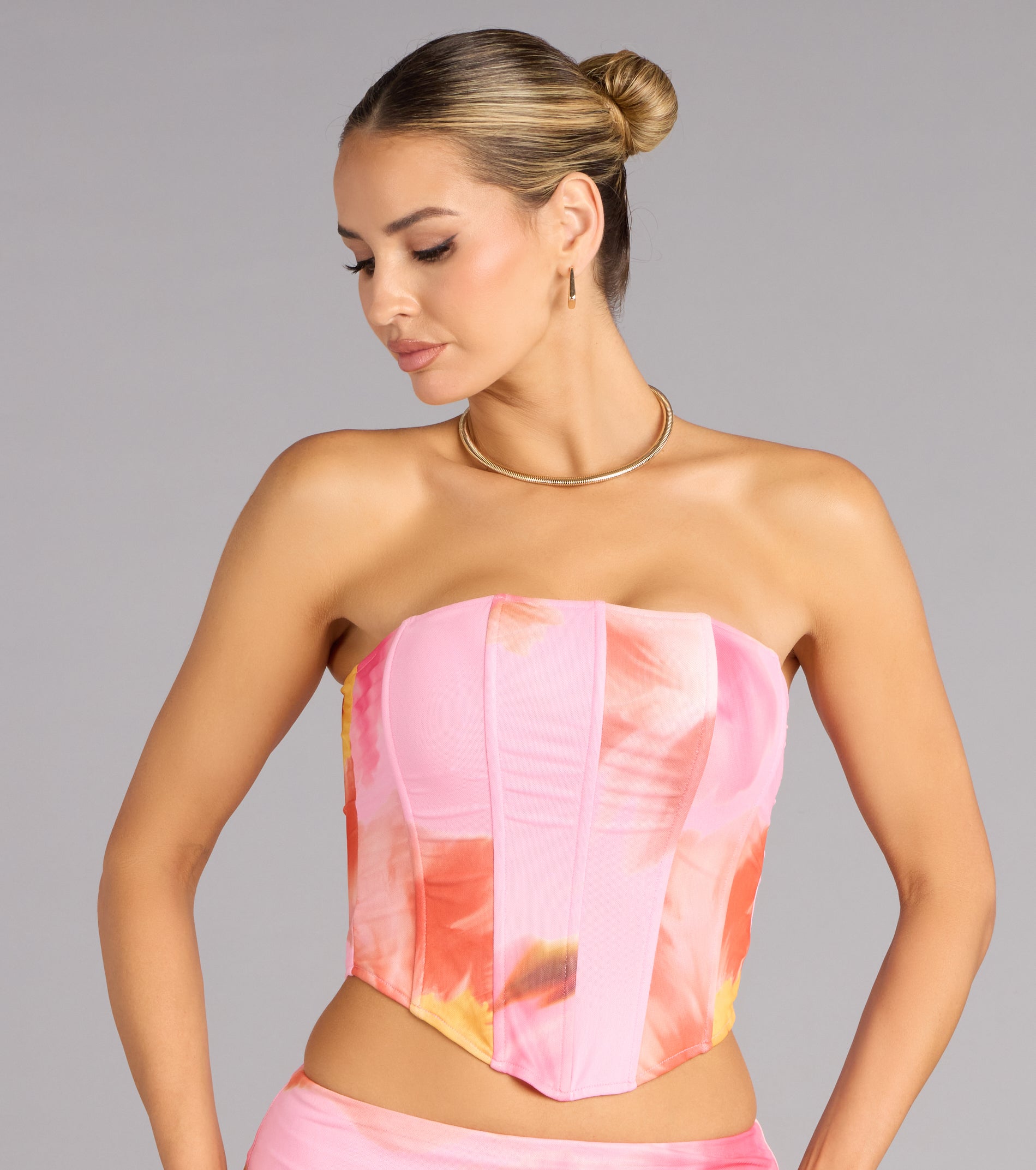 Bloom Babe Abstract Floral Mesh Corset Top