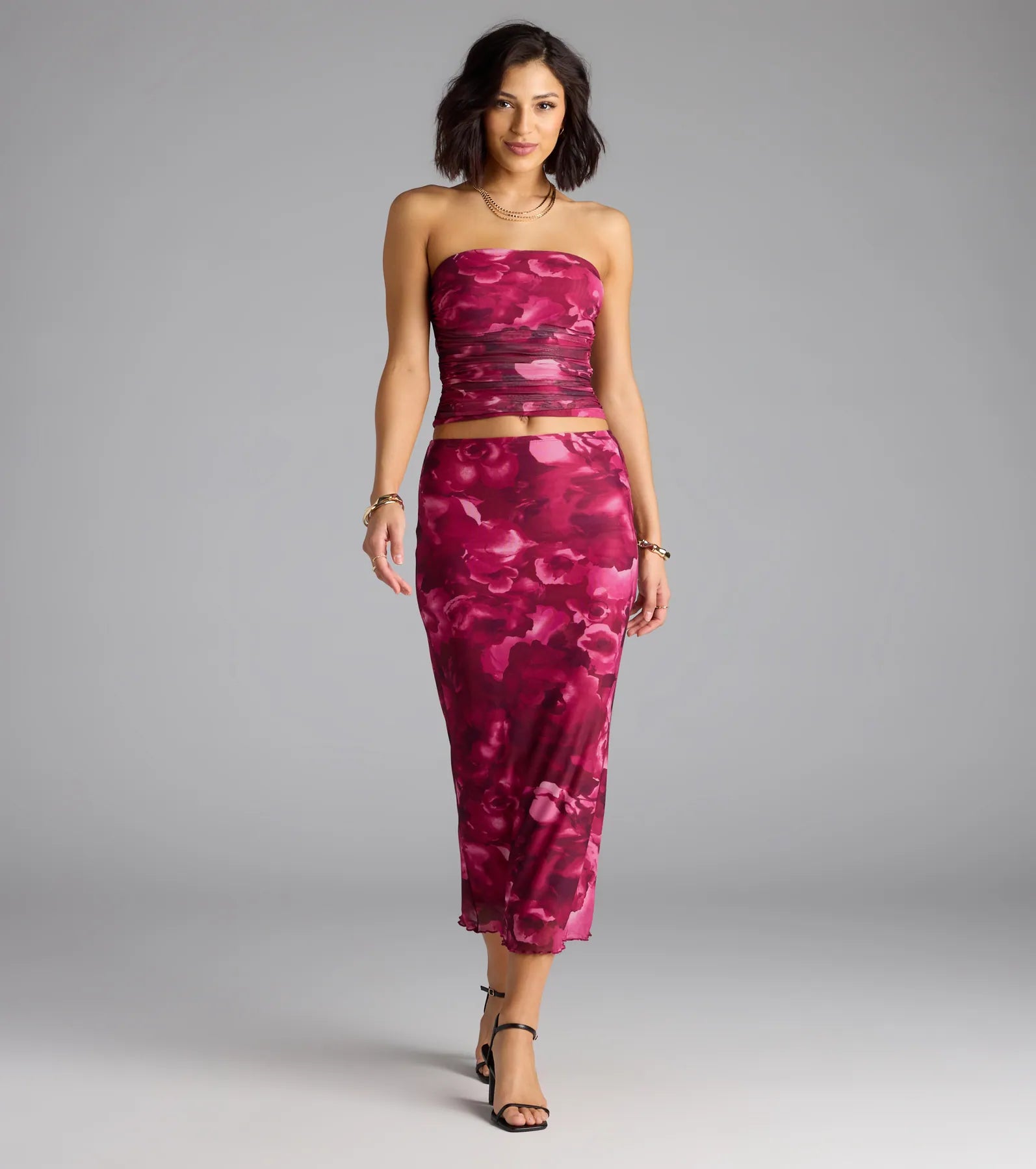 Sultry Bloom Floral Mesh Tube Top