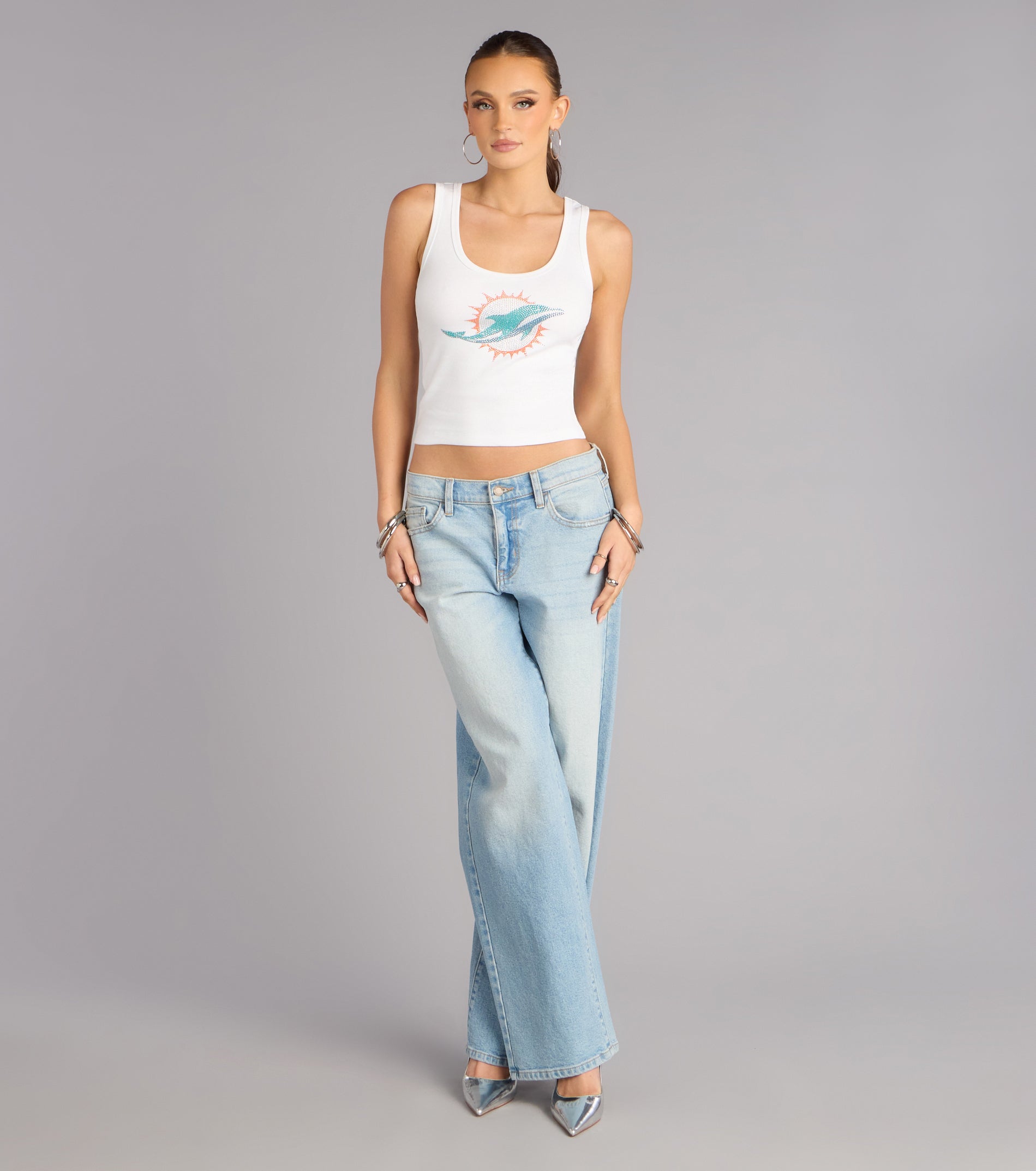 Ultra Game NFL Miami Dolphins Rhinestone Tank Top