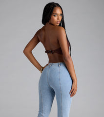 Stylish Edge Faux Leather Strapless Crop Top