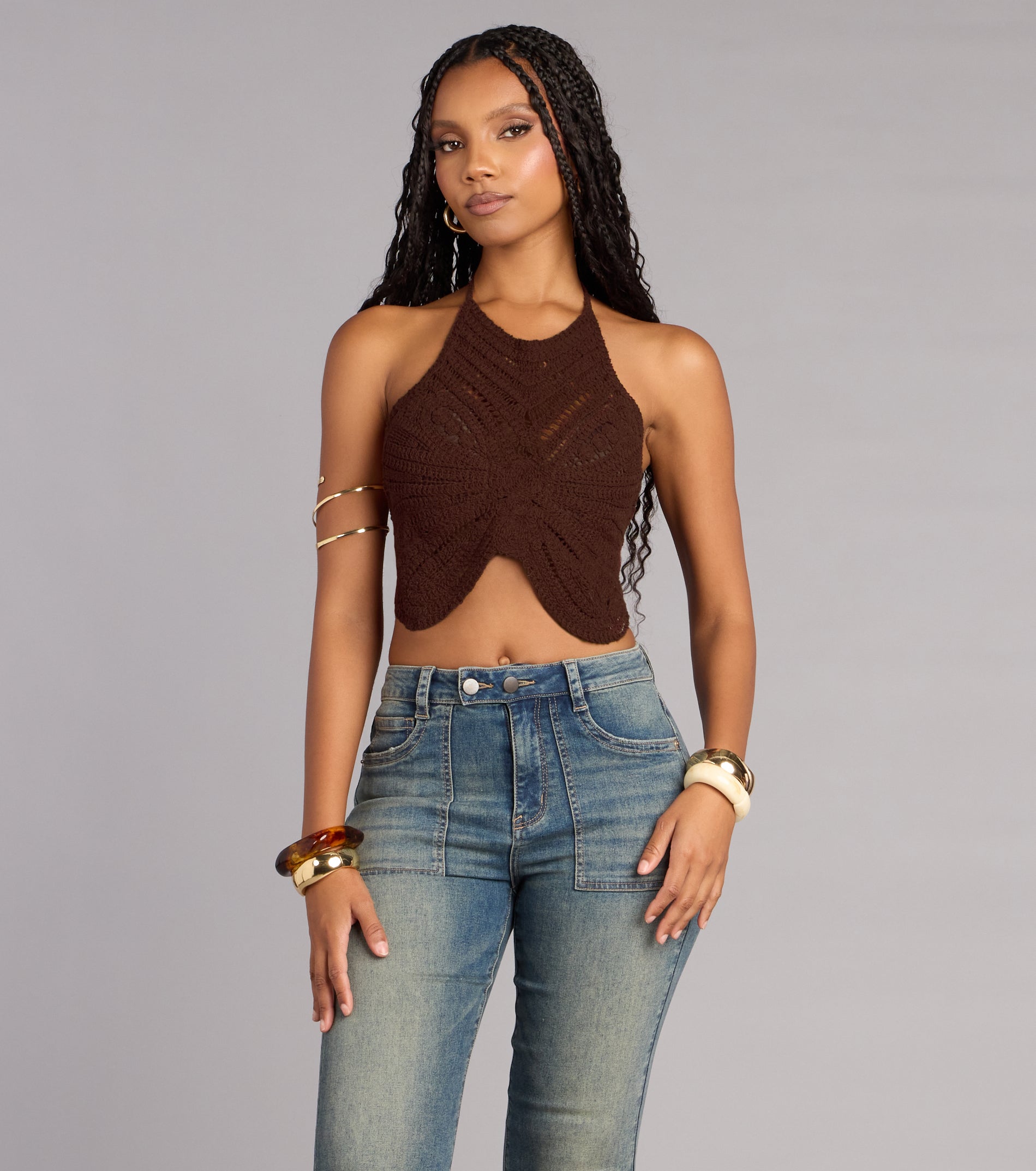 Fly With Me Butterfly Crochet Crop Top