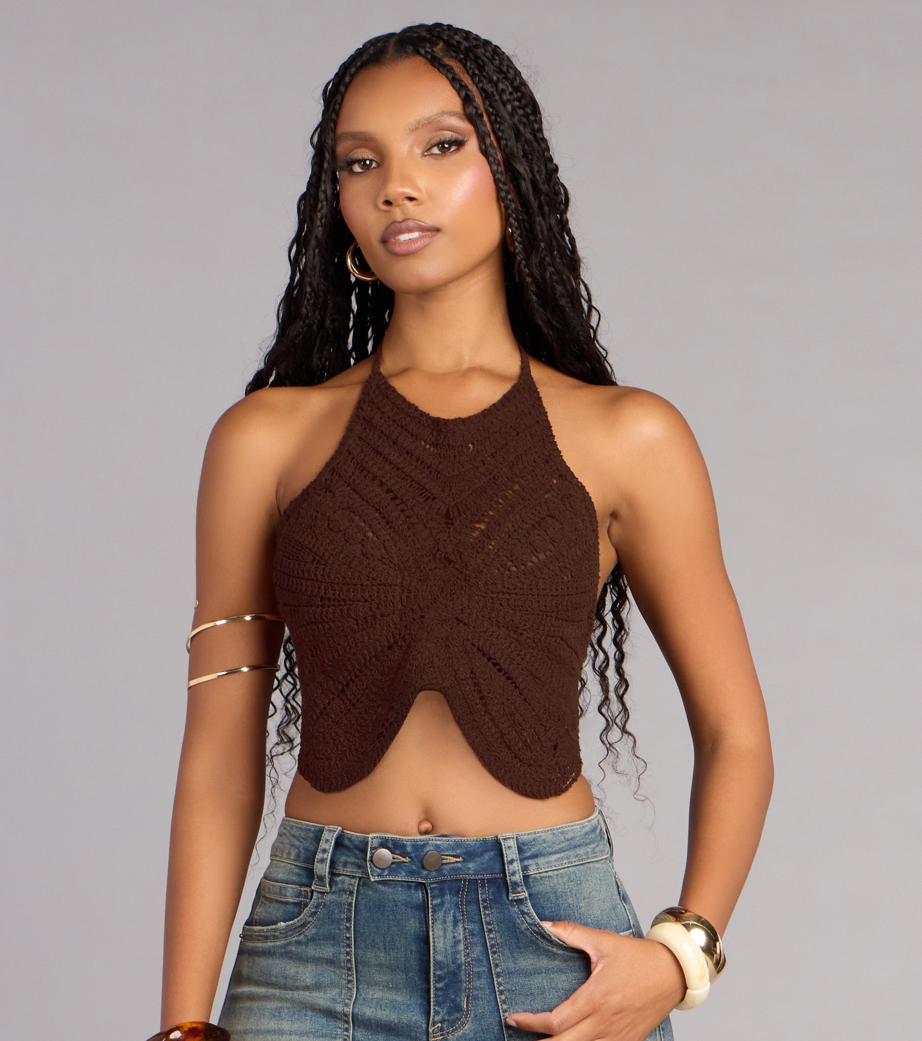 Fly With Me Butterfly Crochet Crop Top