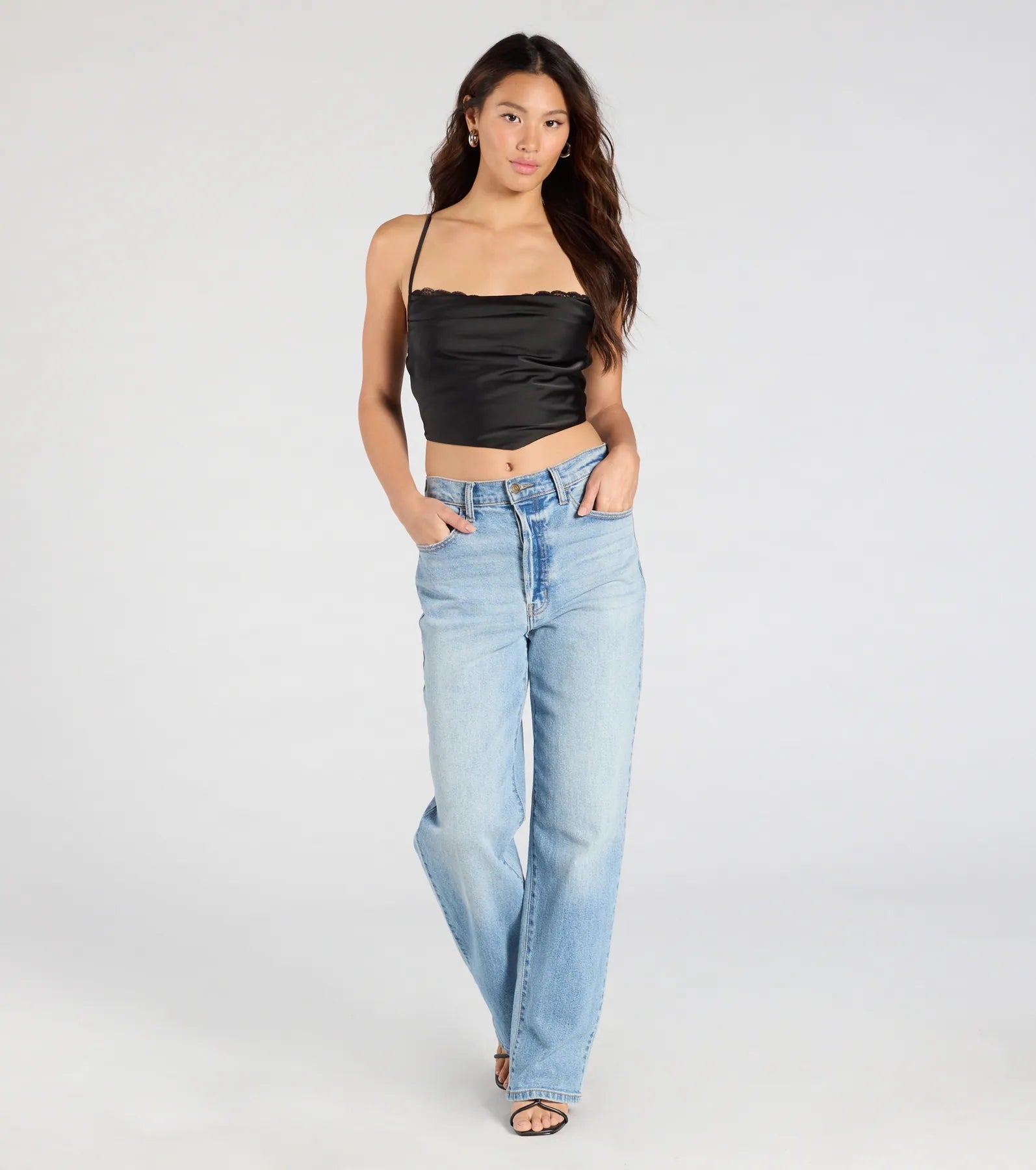 Sultry Stunner Lace-Up Satin Crop Top