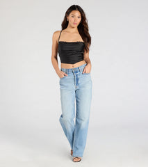 Sultry Stunner Lace-Up Satin Crop Top
