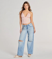All The Feels Halter Lace-Up Floral Satin Corset Top
