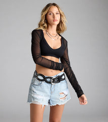 Chic And Sheer Mesh Ruched Sleeve Bolero