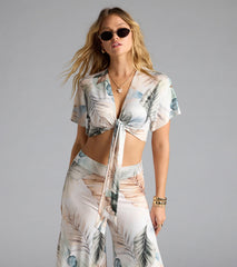 Mornings In Tulum Tropical Tie-Front Crop Top