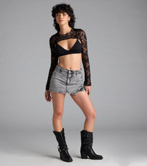 Forever Femme Sheer Lace Long Sleeve Topper