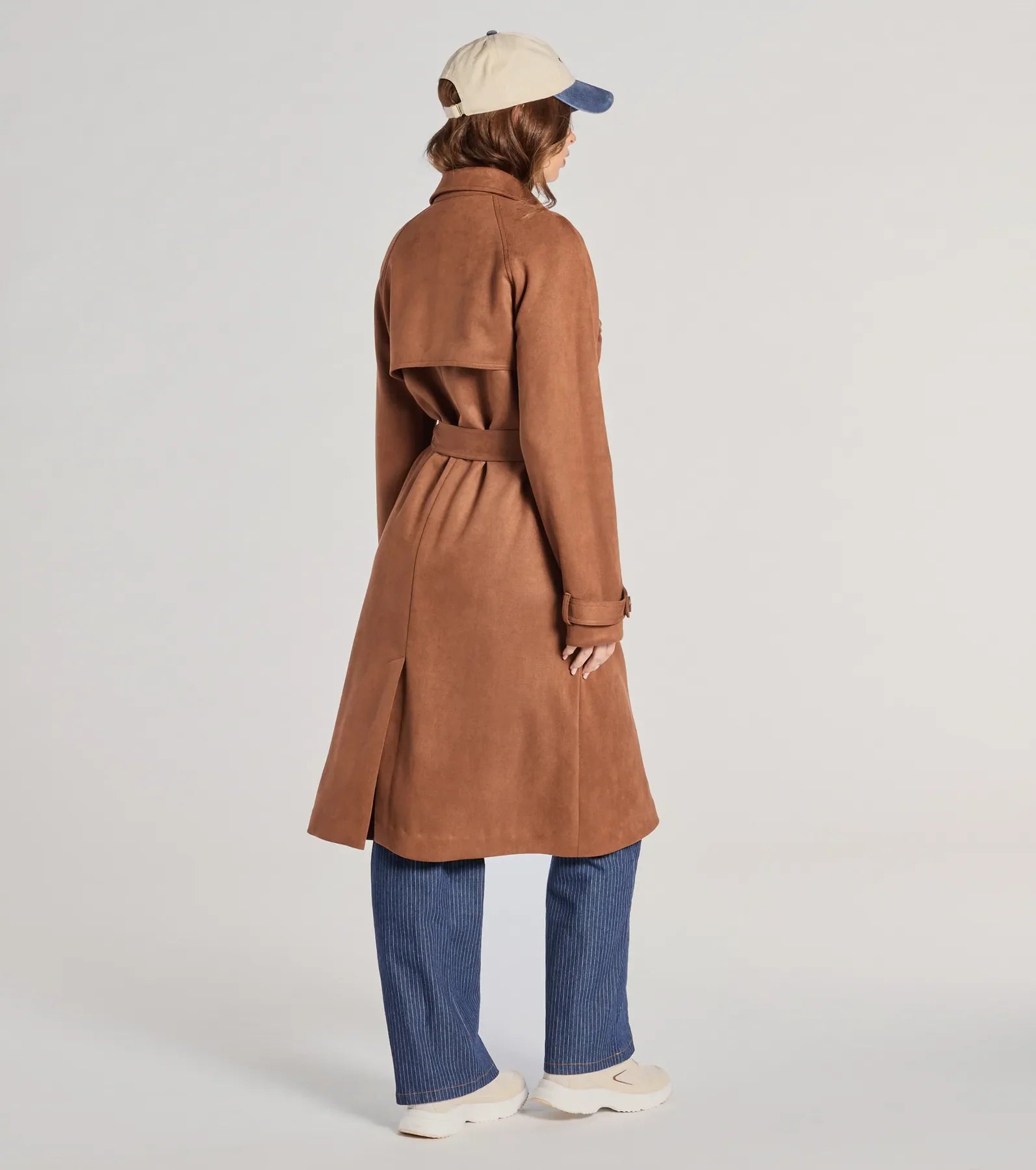 City In Style Belted Faux Suede Trench Coat