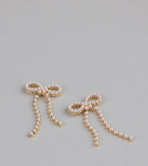 Dainty Poise Faux Pearl Bow Earrings